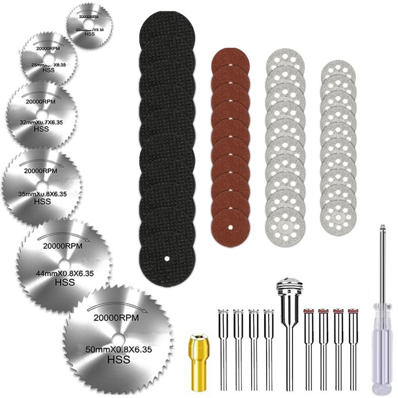 Lukcase Cutting Wheel Set Compatible with Rotary Tool with 1/8" Shank, 545 Diamond Cut-Off Wheel 20 pcs, HSS Saw Blade 6pcs, Fiberglass Cutting Wheel 10pcs, Resin Cutting Discs 10pcs,1 Screwdriver,1 Collet - Image 1